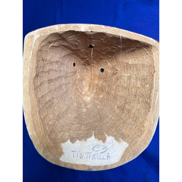 Carved Hand Painted Wood Bird of Pray Mask Signed 6x6x5 - Picture 2 of 10